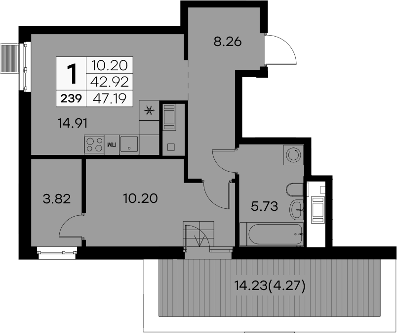 1-комнатная квартира 47.19 м², 8/9 эт., ЖК «Glorax City Балтийская»